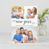 Gelukkig Nieuwjaar Modern Script 3 Fotocollage Feestdagenkaart (Staand voorkant)
