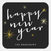 Gelukkig Nieuwjaar Modern Script Chic Gouden Stero Vierkante Sticker (Voorkant)