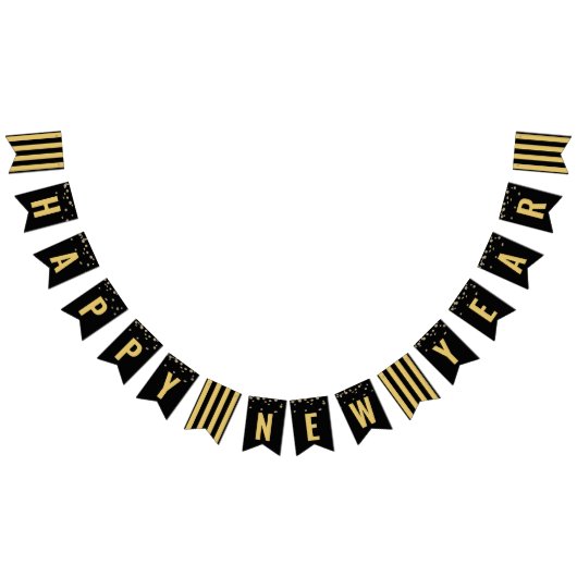 Gelukkig Nieuwjaar Modern Zwart Goud Party Vlaggetjes (Alle)