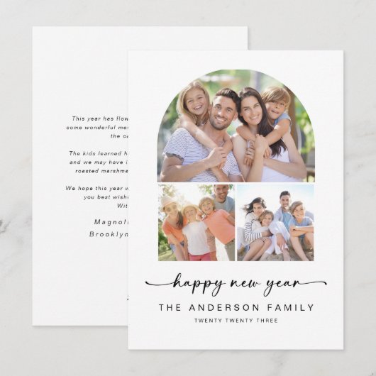 Gelukkig nieuwjaar | Moderne Arch 3 Foto's Feestdagenkaart (Voorkant / Achterkant)