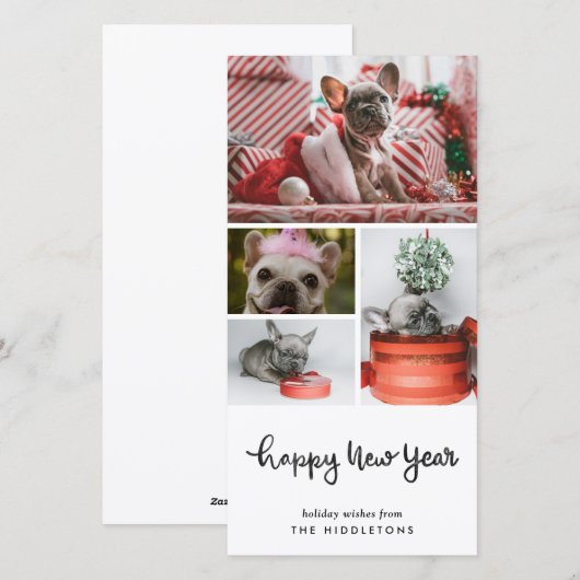 Gelukkig nieuwjaar | Moderne Casual foto van Dog  Feestdagenkaart (Voorkant / Achterkant)