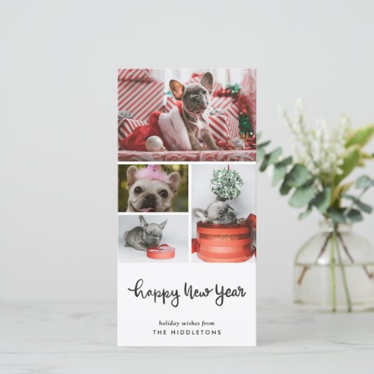 Gelukkig nieuwjaar | Moderne Casual foto van Dog  Feestdagenkaart (Staand voorkant)