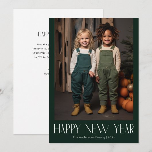 Gelukkig nieuwjaar moderne foto feestdagenkaart (Voorkant / Achterkant)