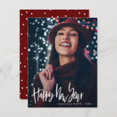 Gelukkig nieuwjaar | Moderne foto van witscript Feestdagenkaart (Voorkant / Achterkant)