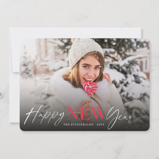 Gelukkig Nieuwjaar Moderne Klassieke Typografie Fo Feestdagenkaart (Voorkant)