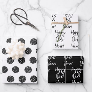 Gelukkig nieuwjaar! Moderne tekst Artisan Polka Do Inpakpapier Vel