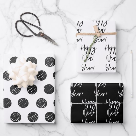 Gelukkig nieuwjaar! Moderne tekst Artisan Polka Do Inpakpapier Vel (Voorkant)