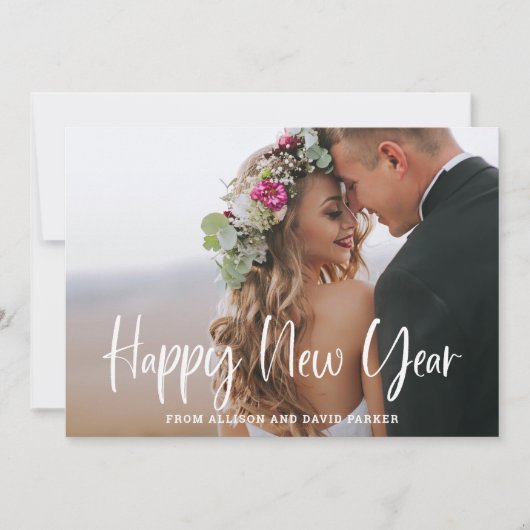 Gelukkig nieuwjaar | Moderne typografie en twee fo Feestdagenkaart (Voorkant)