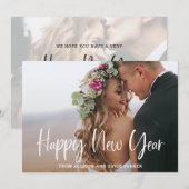 Gelukkig nieuwjaar | Moderne typografie en twee fo Feestdagenkaart (Voorkant / Achterkant)