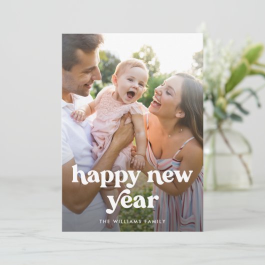 Gelukkig Nieuwjaar Moderne Typografie Foto Feestdagenkaart (Staand voorkant)