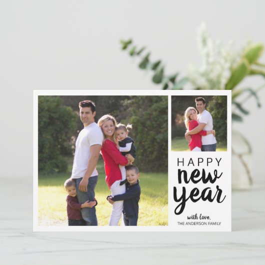 Gelukkig Nieuwjaar Moderne Vakantie Foto Eenvoudig Feestdagenkaart (Staand voorkant)