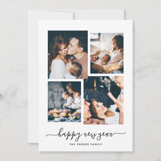 Gelukkig nieuwjaar | Moderne vier fotocollage Feestdagenkaart (Voorkant)