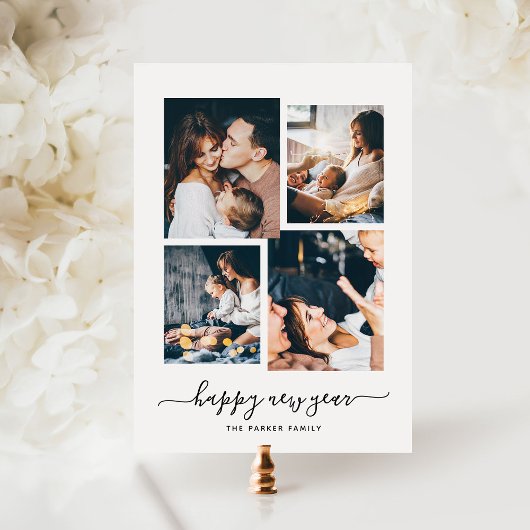 Gelukkig nieuwjaar | Moderne vier fotocollage Feestdagenkaart