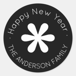 Gelukkig Nieuwjaar Monogram | Zwart Ronde Sticker