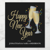 Gelukkig Nieuwjaar Mousserende Wijn & Confetti Per Wijn Etiket (Enkel label)