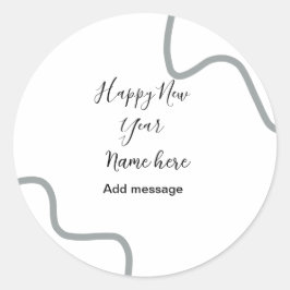 Gelukkig nieuwjaar naam bericht grijs eenvoudig va ronde sticker