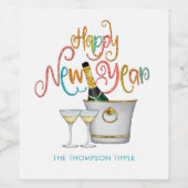 Gelukkig Nieuwjaar Naam Multicolour Tekst Moussere Wijn Etiket (Enkel label)