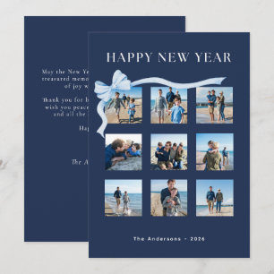 Gelukkig Nieuwjaar Navy Blue 9 Foto Strik Feestdagenkaart