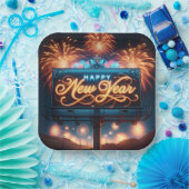 Gelukkig Nieuwjaar Neon Billboard Papieren Bordje (Feest)