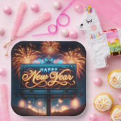 Gelukkig Nieuwjaar Neon Billboard Papieren Bordje (Feest)