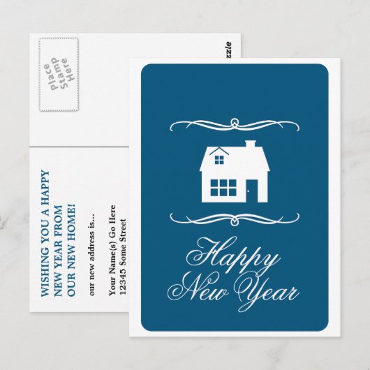 gelukkig nieuwjaar nieuwe adresaankondiging briefkaart (Voorkant / Achterkant)