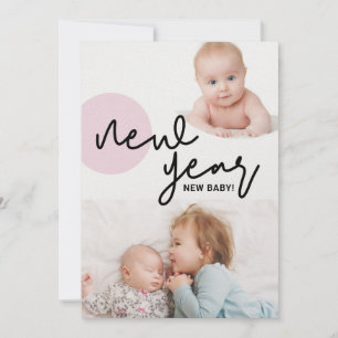 Gelukkig Nieuwjaar Nieuwe Baby Meisje Roze 2e kind Aankondiging