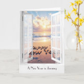 Gelukkig nieuwjaar Ocean Uitzicht in Window Kaart (Gele Bloem)