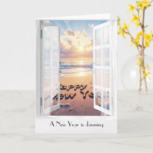 Gelukkig nieuwjaar Ocean Uitzicht in Window Kaart (Gele Bloem)