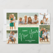 Gelukkig Nieuwjaar op groene multi foto Feestdagenkaart (Voorkant)