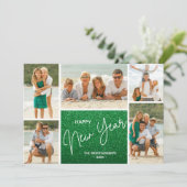 Gelukkig Nieuwjaar op groene multi foto Feestdagenkaart (Staand voorkant)