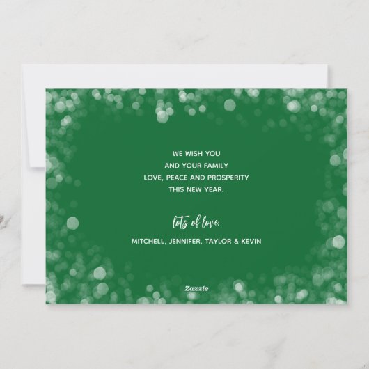 Gelukkig Nieuwjaar op groene multi foto Feestdagenkaart (Achterkant)