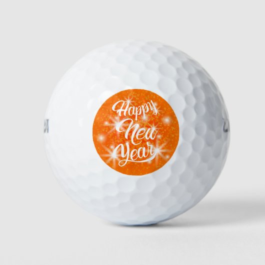 Gelukkig Nieuwjaar Oranje Waterverf Splatter Golfballen (Voorkant)