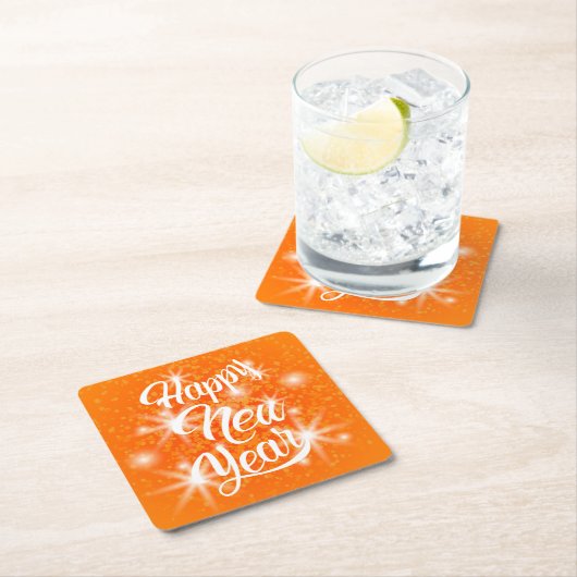 Gelukkig Nieuwjaar Oranje Waterverf Splatter Kartonnen Onderzetters (Insitu)
