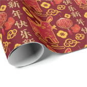 Gelukkig nieuwjaar Oriental Dragon Celebration Red Cadeaupapier (Rol Hoek)