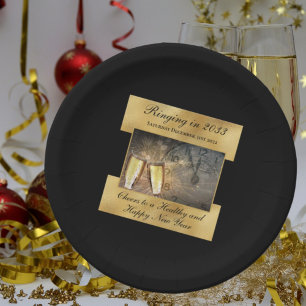 Gelukkig Nieuwjaar oud Eve Elegant Modern Black Go Papieren Bordje