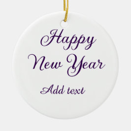 Gelukkig nieuwjaar paarse kalligrafie eenvoudig mi keramisch ornament