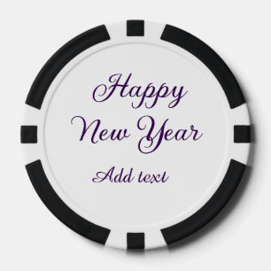 Gelukkig nieuwjaar paarse kalligrafie eenvoudig mi poker chips