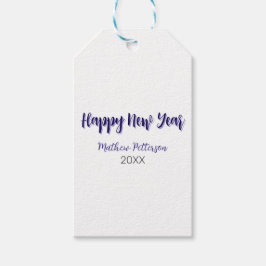 Gelukkig nieuwjaar paarse zwart voeg naam jaar een cadeaulabel