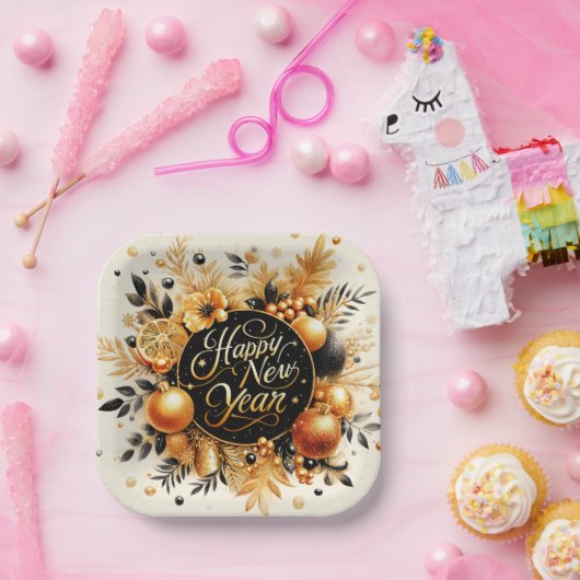 Gelukkig nieuwjaar papieren bordje (Feest)