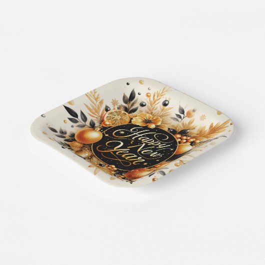 Gelukkig nieuwjaar papieren bordje (Gebogen)