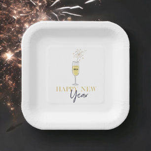 Gelukkig Nieuwjaar Party Champagne Sparkler Papieren Bordje