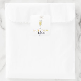 Gelukkig Nieuwjaar Party Champagne Sparkler Vierkante Sticker