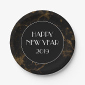 Gelukkig Nieuwjaar Party Goud Zwart Marmer Papieren Bordje (Voorkant)