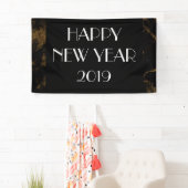 Gelukkig Nieuwjaar Party Goud Zwart Marmer Spandoek (Insitu)