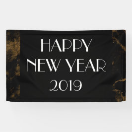 Gelukkig Nieuwjaar Party Goud Zwart Marmer Spandoek