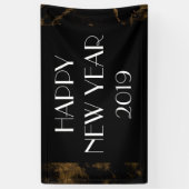 Gelukkig Nieuwjaar Party Goud Zwart Marmer Spandoek (Verticaal)