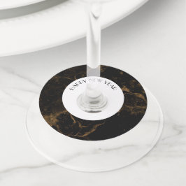 Gelukkig Nieuwjaar Party Goud Zwart Marmer Wijnglaslabel