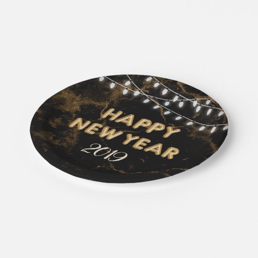 Gelukkig Nieuwjaar Party Gouden Ballonnen Lichten  Papieren Bordje (Gekanteld)