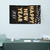 Gelukkig Nieuwjaar Party Gouden Zwarte Ballonlicht Spandoek (Beurs)