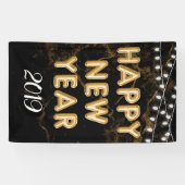 Gelukkig Nieuwjaar Party Gouden Zwarte Ballonlicht Spandoek (Horizontaal)